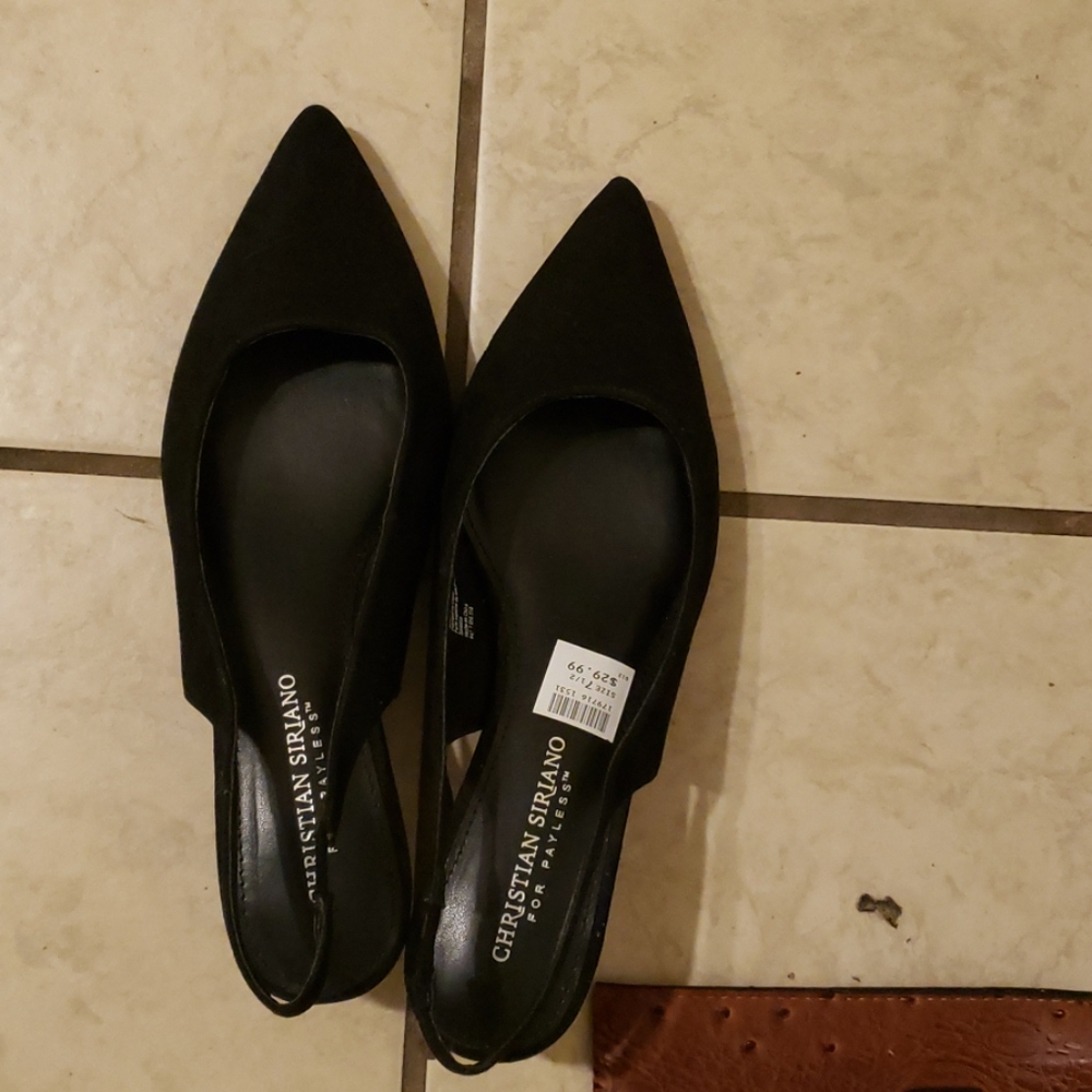 Swede black low heel shoes